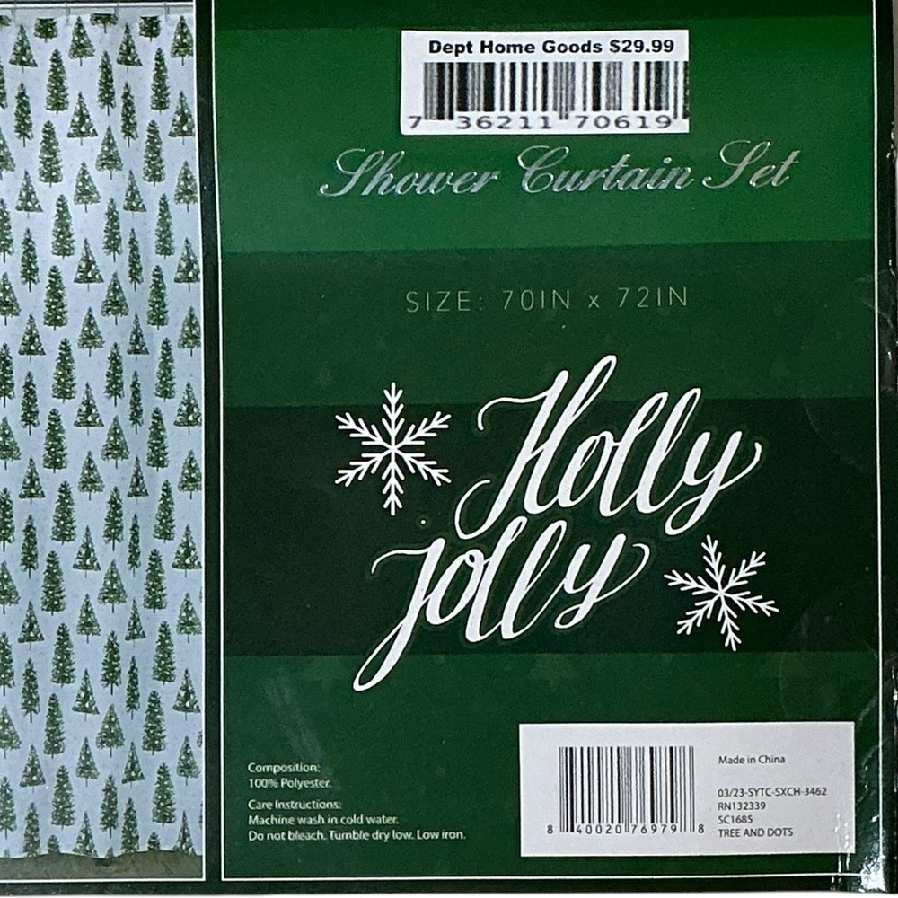 Christmas Tree Dot Shower Curtain Fabric Holiday Decor Green White 70 x 72 In - Picture 10 of 16